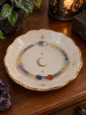 Handcrafted Glass And Natural Stone  Bead Bracelet With Heart Shaped Claw Clasp